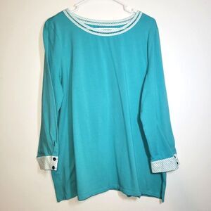 Talbots Aqua Top With Cuffed Sleeves 2X